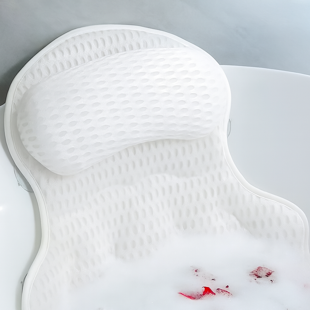 Perna de Baie SPA cu 6 Ventuze, Material 3D Air Mesh, Alb Cocos, cu Carlig de Depozitare