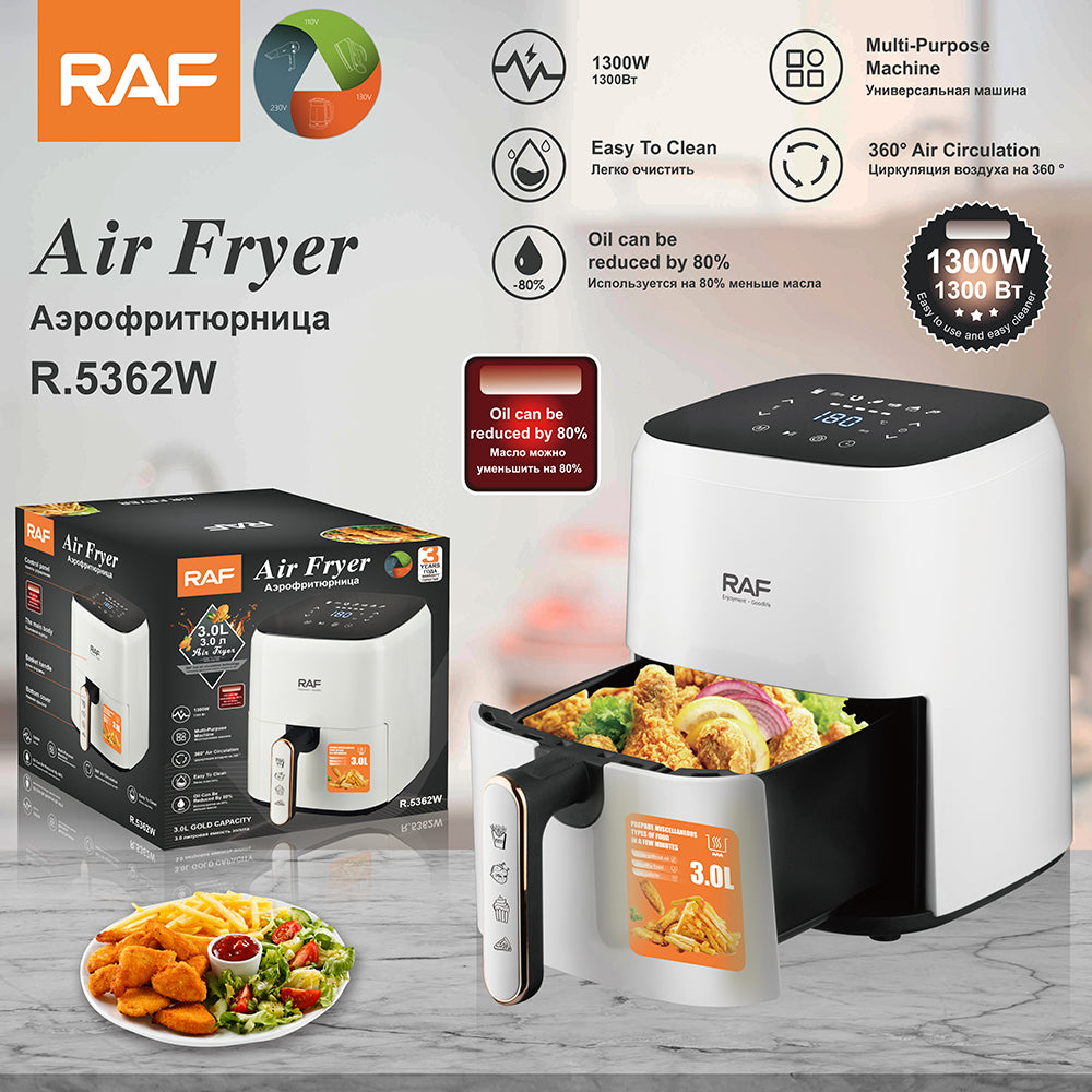 Air Fryer - Friteuza Electrica RAF 3L 1500W, Fara Ulei, Antiaderenta, Tehnologie de Circulatie Aer 360°