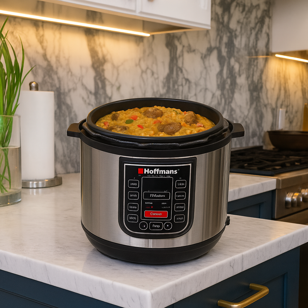 Multicooker Hoffmans HM-716 – 6,5 L, 1200 W, Presiune, Friteuza si Functie aburire