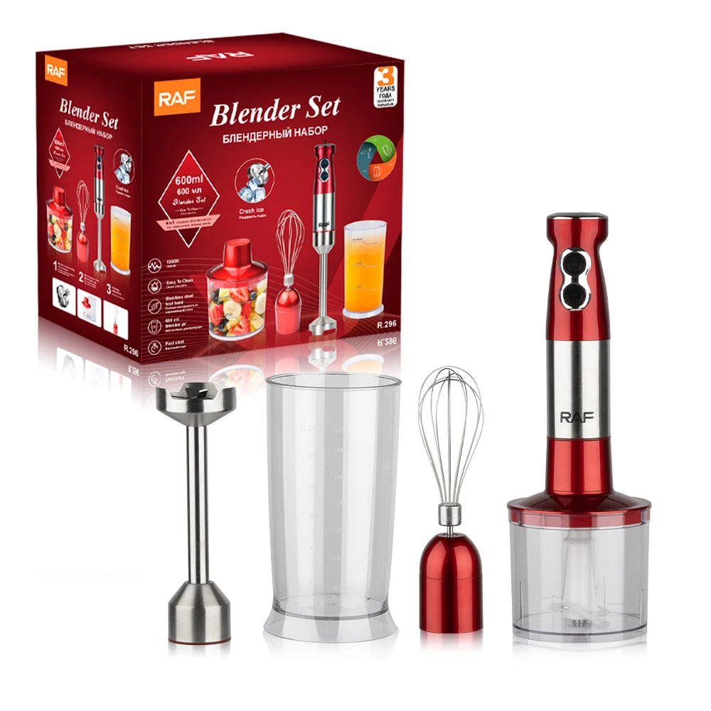 Set Blender de mana 4in1, Multifunctional, Rosu/Negru, Putere 600W, Capacitate 600 ml, R.269