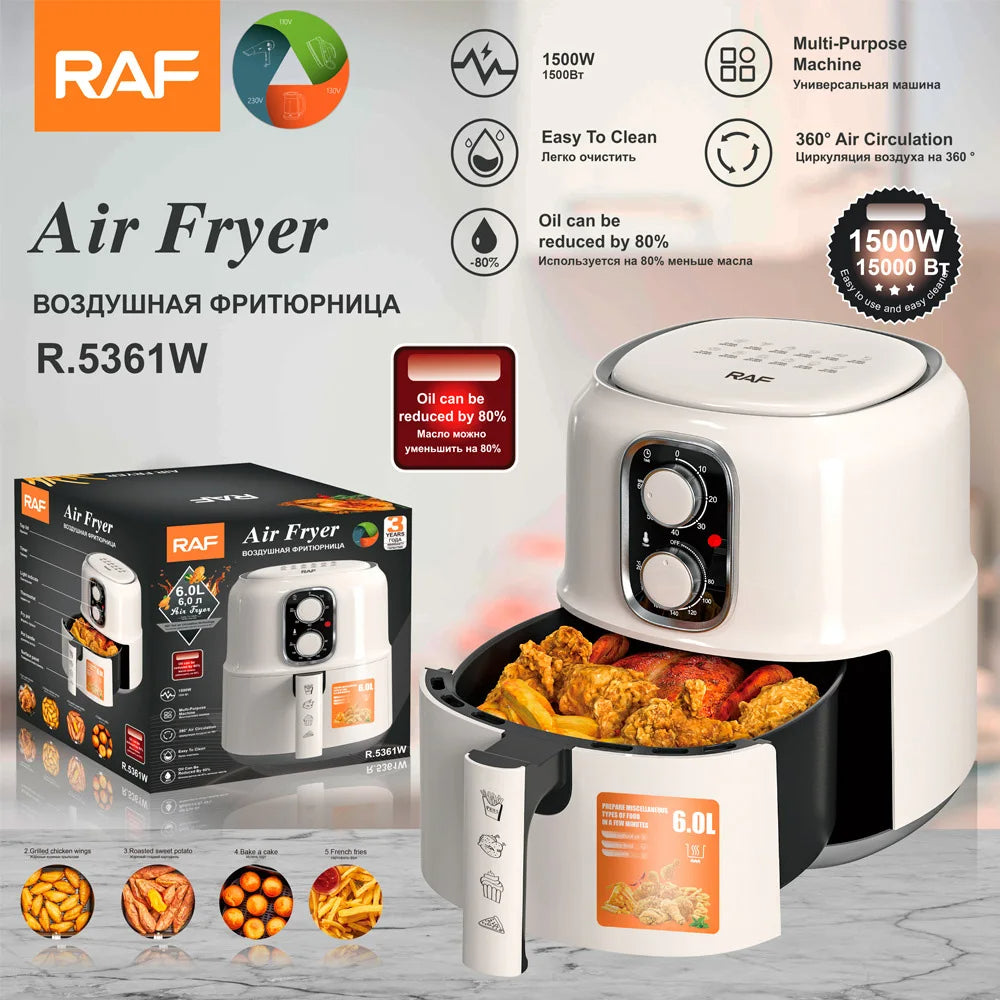 Friteuza cu Aer Cald - Air Fryer - 4.8L, 1600W, Control Manual, Alb