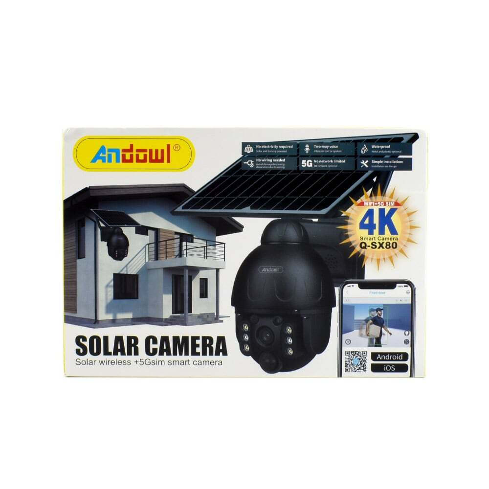 Camera Solara 4G-5G/Wireless, cu slot SIM, Full HD, Senzor PIR, cu Stocare Multipla, Zoom 4X, Andowl Q-SX80