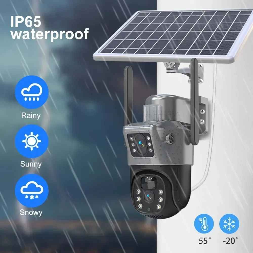 Camera Dubla Camera Dubla 4G cu Panou Solar 8MP, Slot de Cartela SIM, Viziune Noctu ...