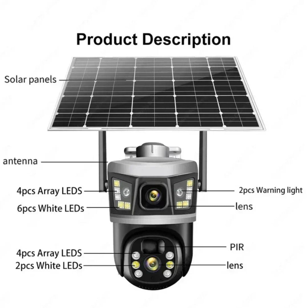 Set 2x Camera de Supraveghere 4G cu incarcare Solara, 6MP, 2 Lentile si Senzor de Miscare, 2x Card 32GB Incluse