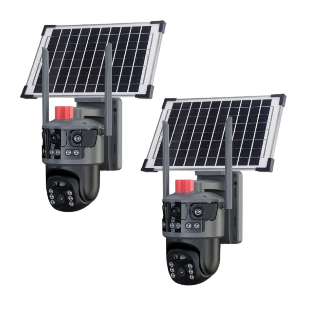 Set 2 Camere de Supraveghere Solare 4G cu 3 Lentile, 9MP, Viziune Nocturna Starlight si Detectare Umana AI, IP66