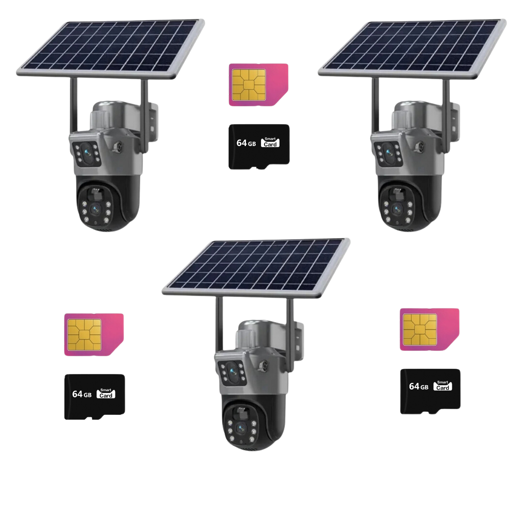 SET 3x Camere Duble 4G cu Panou Solar, 6MP Viziune Nocturna, IP66 + 3x Card 64GB