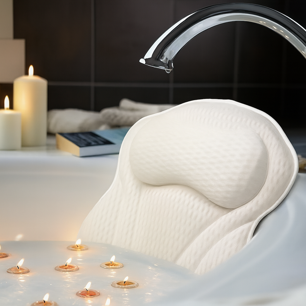 Perna de Baie SPA cu 6 Ventuze, Material 3D Air Mesh, Alb Cocos, cu Carlig de Depozitare