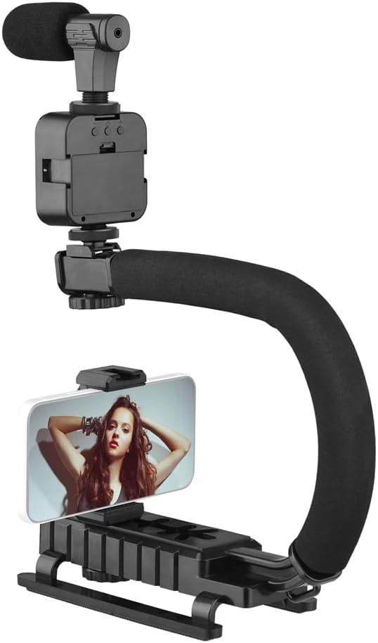 SET pentru Vlog-uri cu Microfon, Lampa LED, Trepied in forma de U, Suport Telefon/Camera