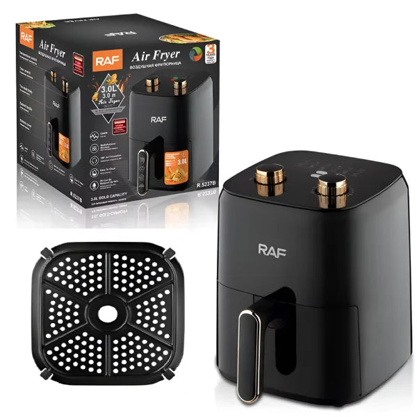 Air Fryer RAF 3L, Buton Mecanic, 1500W, Gatit fara Ulei, Control Termostat si Timer, Suprafata Antiaderenta