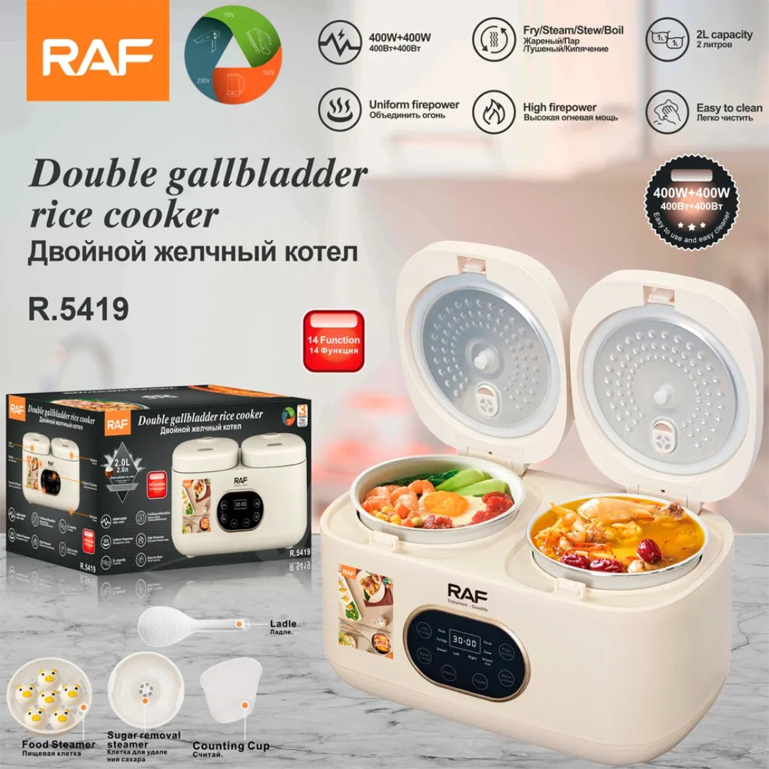 Rice Cooker Electric cu 2 Camere, Multifunctional, Ideal pentru Orez Pufos, Gatit la Aburi