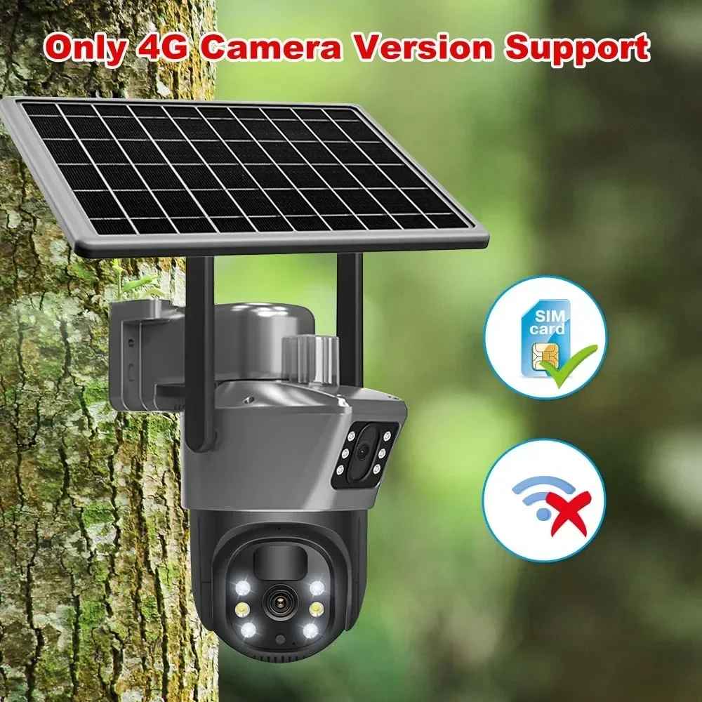 Camera Dubla Camera Dubla 4G cu Panou Solar 8MP, Slot de Cartela SIM, Viziune Noctu ...