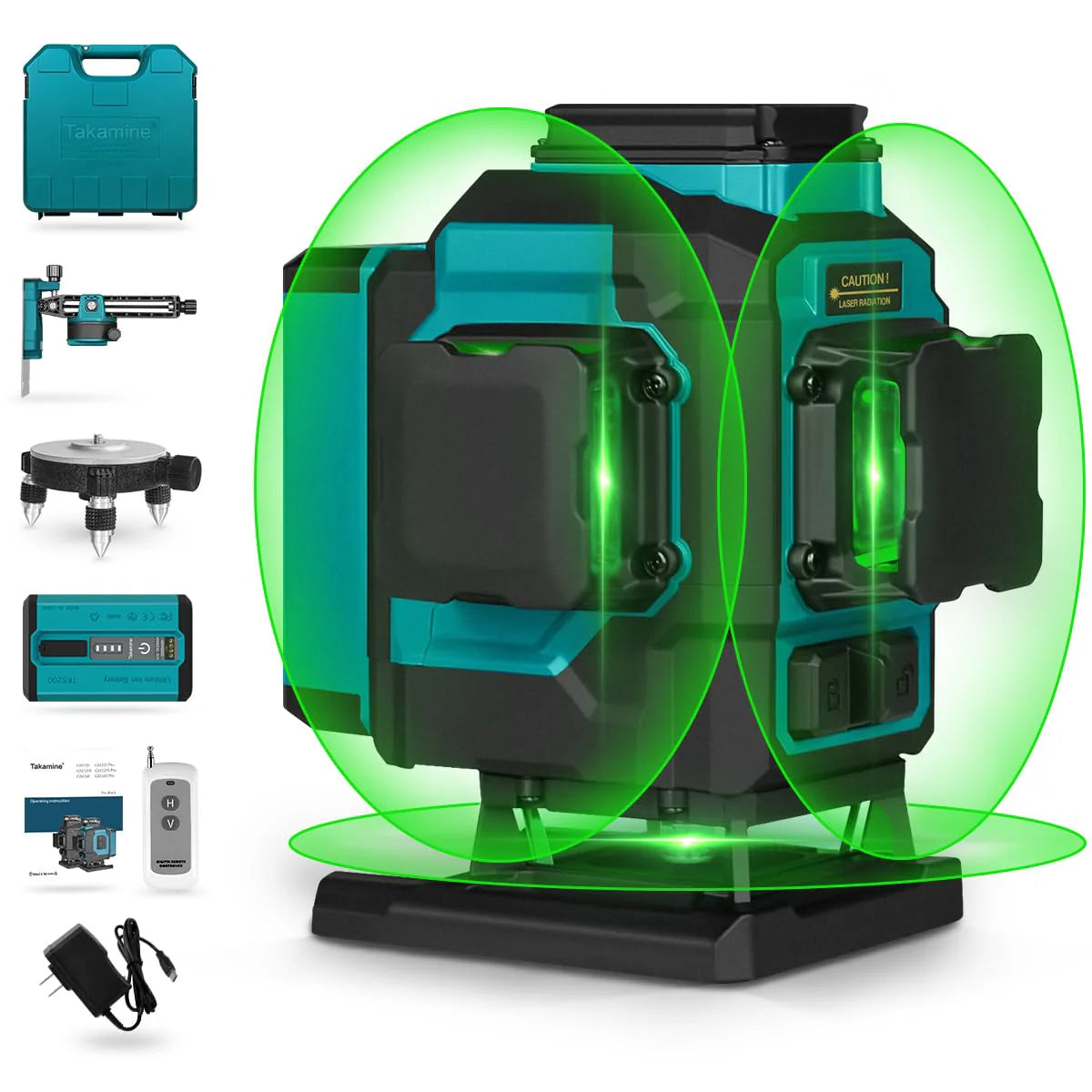 Nivela Laser 3D cu Trepied Extensibil - 16 Linii - NivelMax, Profesionala, Verde, cu 2 Baterii 4000mAh + Accesorii