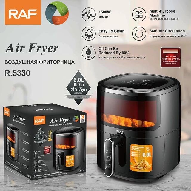 Friteuza cu Aer Cald R.5330 - Air Fryer - 6L, Control Tactil, 1600W, Negru/Alb