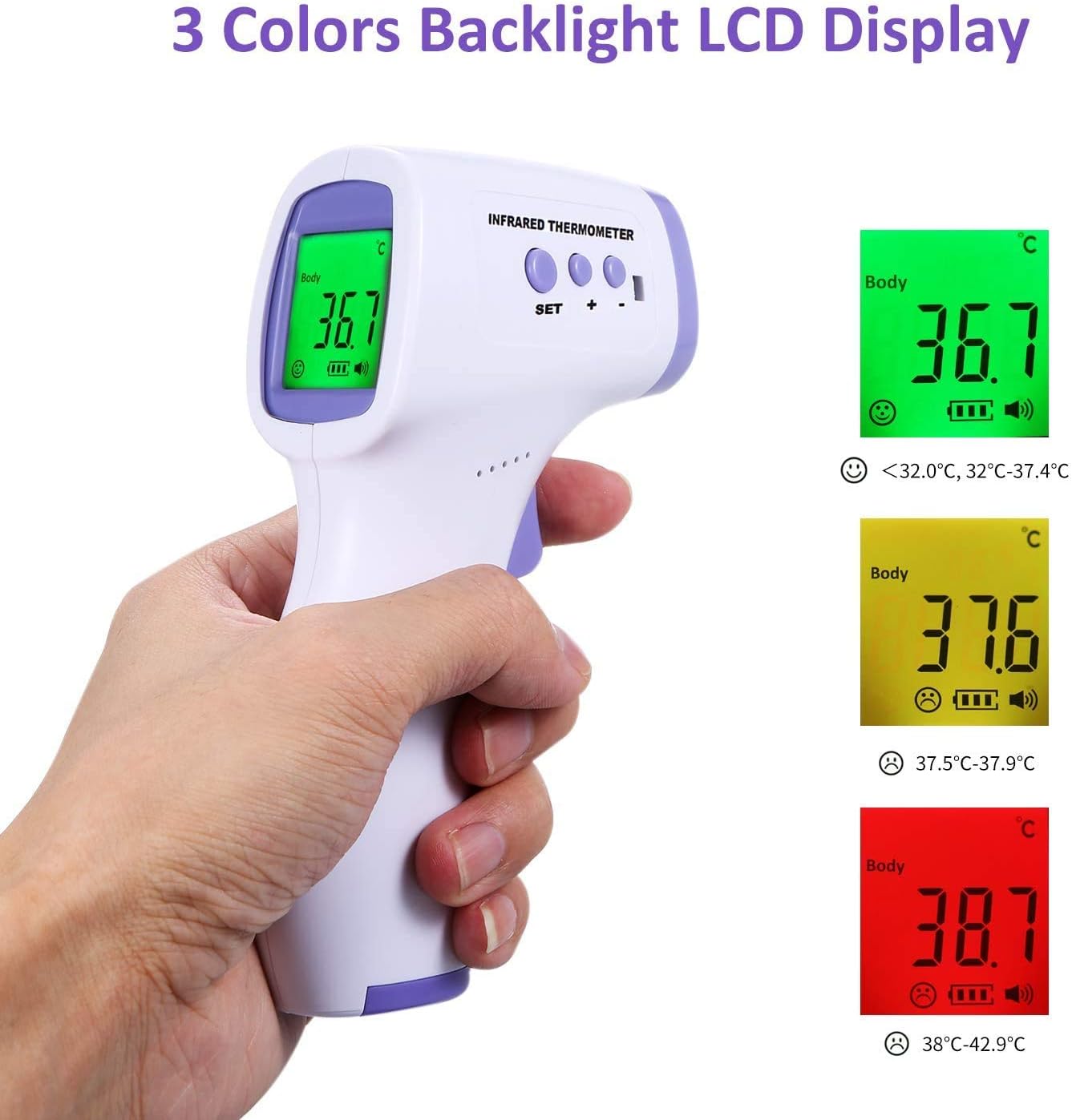 Termometru Digital Non-Contact, Masurare la 0.5 Secunde, Display Multicolor pentru Temperatura
