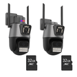 SET 2X Camere IP Duale Jortan, WiFi/LAN, 6MP JT-9687 PRO, 360° Panoramic, LED IR/White Smart + 2X Carduri 32GB