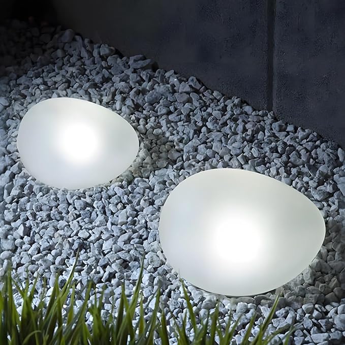 SET 3x Lumini Solare - tip Pietre Decorative LED Alb, Plastic PP Rezistent, Instalare Usoara