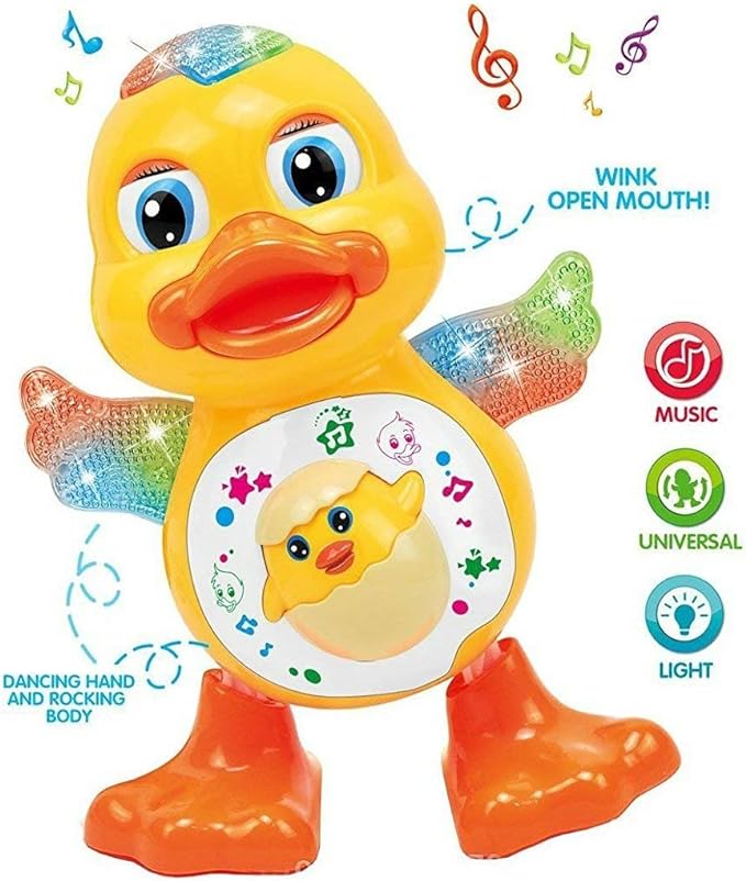 Jucarie interactiva pentru copii - Dancing Duck, cu sunete si lumini Multicolore
