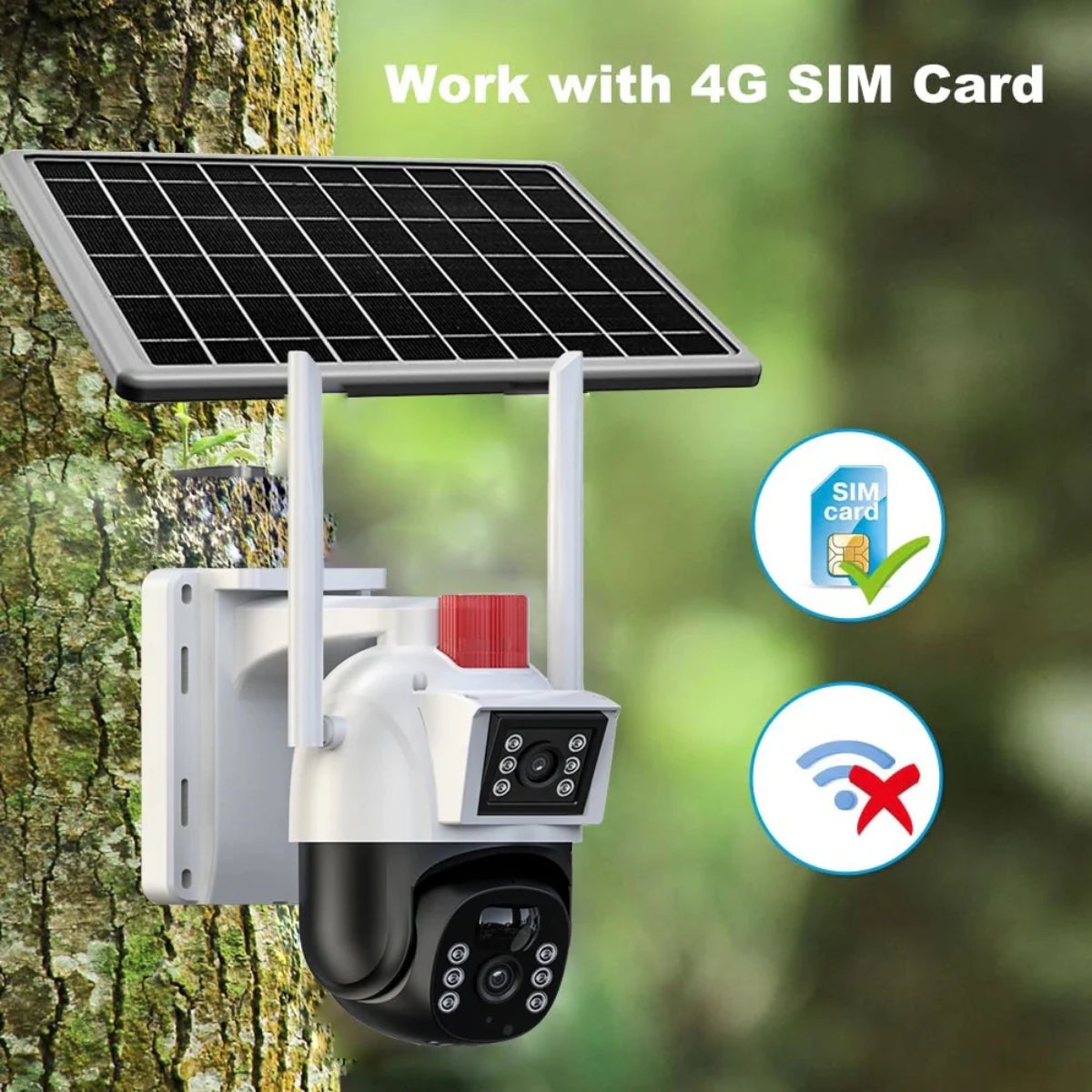 Camera Dubla 4G cu Panou Solar, Slot de Cartela SIM, 6mp Viziune Nocturna, IP66 + Card 32GB