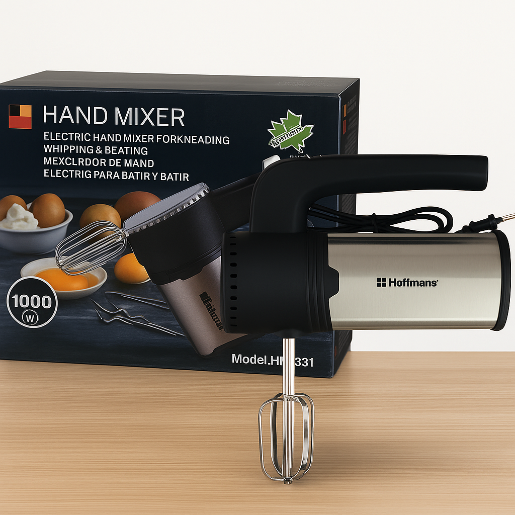 Mixer de Bucatarie Hoffmans 1000W, Carcasa Inox, 5 Viteze, Accesorii pentru Mixare si Framantare