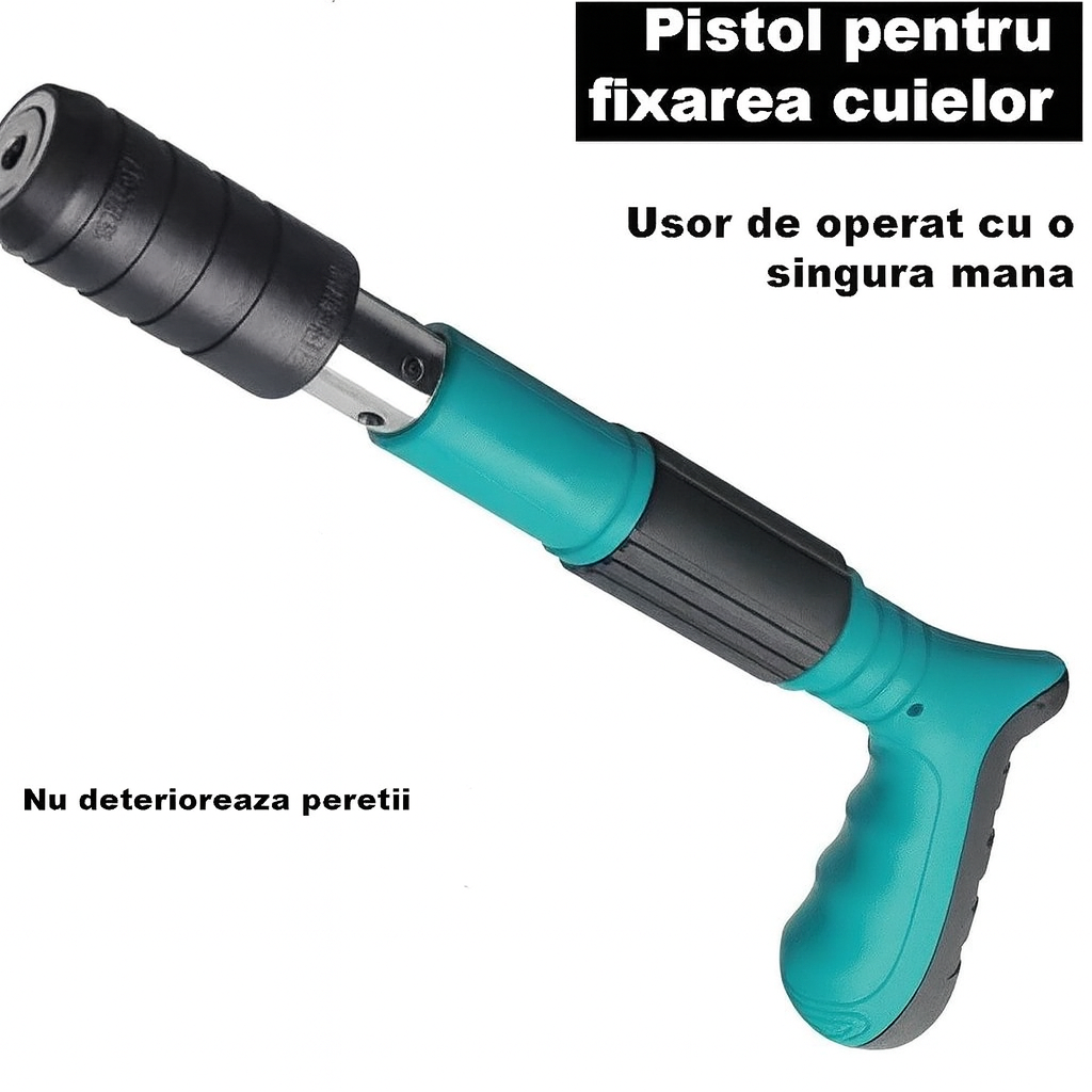 Pistol Manual Pneumatic Compact 30 cm + Set 100 Cuie 27mm — Calibru 7.3 cm, Pentru fixare Cuie, Ochelari de protectie Inclusi