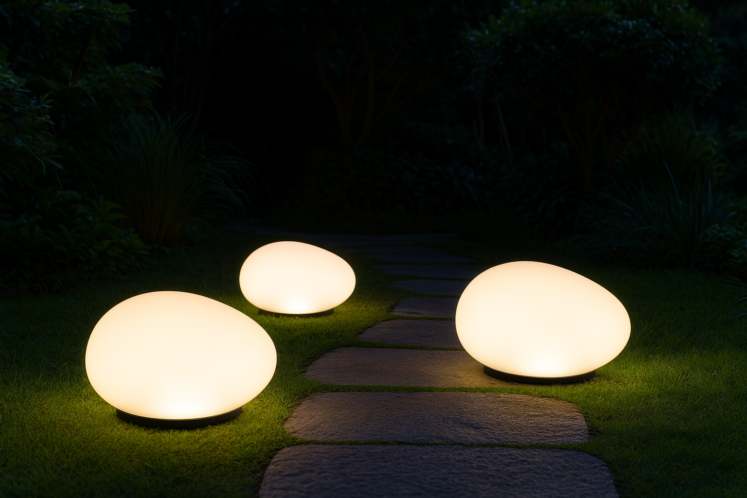 SET 3x Lumini Solare - tip Pietre Decorative LED Alb, Plastic PP Rezistent, Instalare Usoara