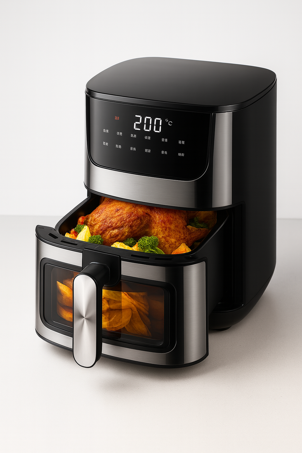Friteuza Electrica cu Aer Cald 8L, Hoffmans - Putere 2400W, Panou LED, 10 Programe, Cuva cu Geam