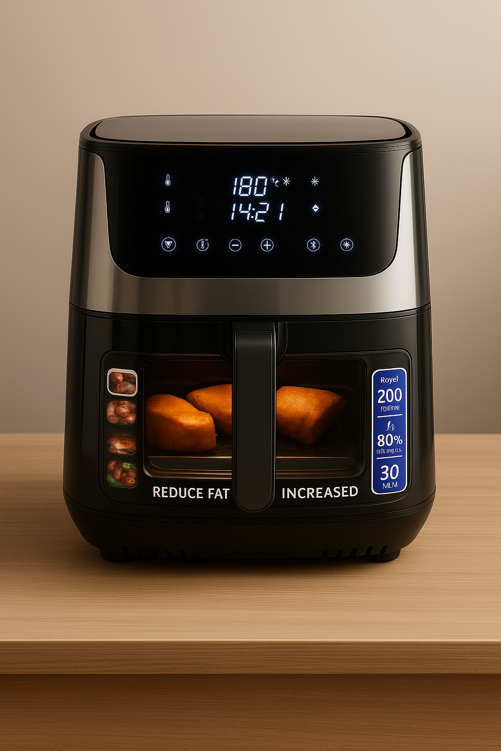 Friteuza Electrica cu Aer Cald 8L, Hoffmans - Putere 2400W, Panou LED, 10 Programe, Cuva cu Geam