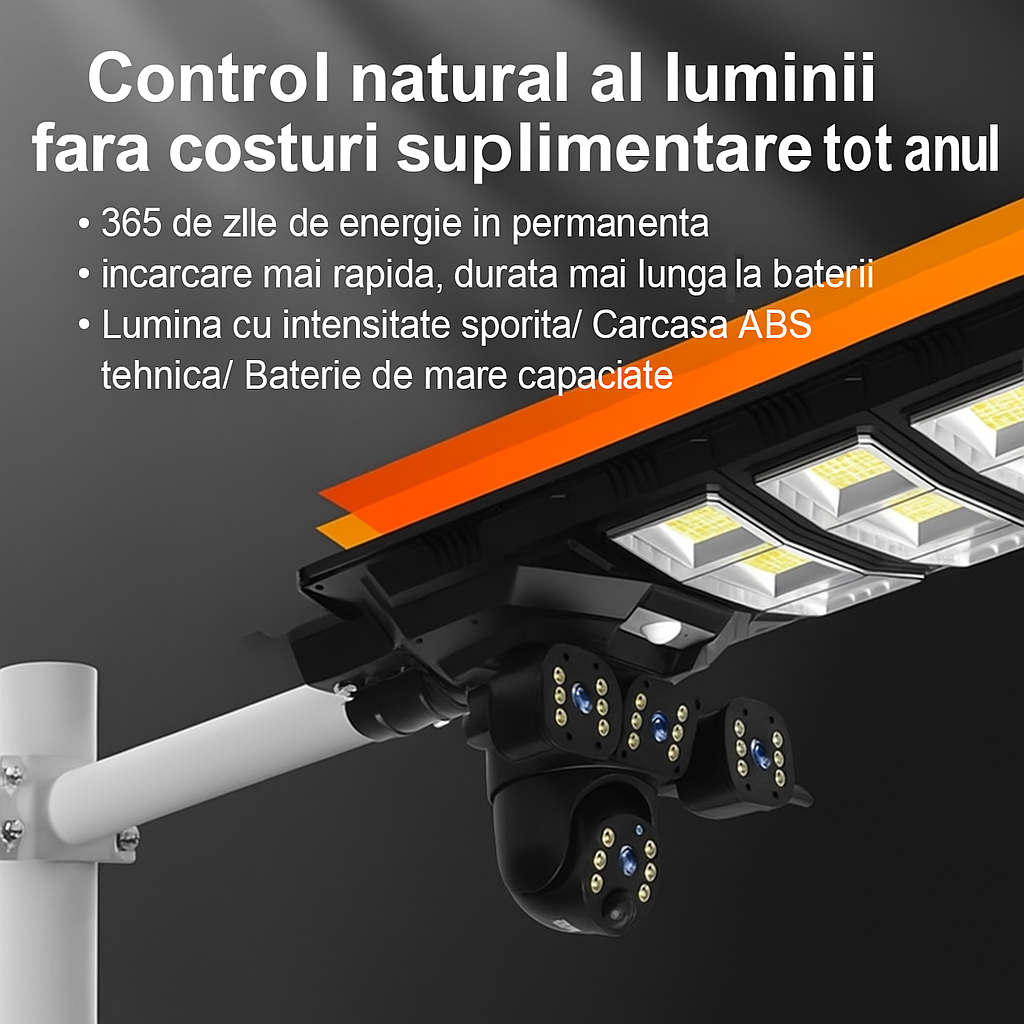 Set 2x Lampi Solare 450W - cu Camera Tripla 12MP, Slot SIM 4G + 2x Carduri microSD 32GB, V380Pro