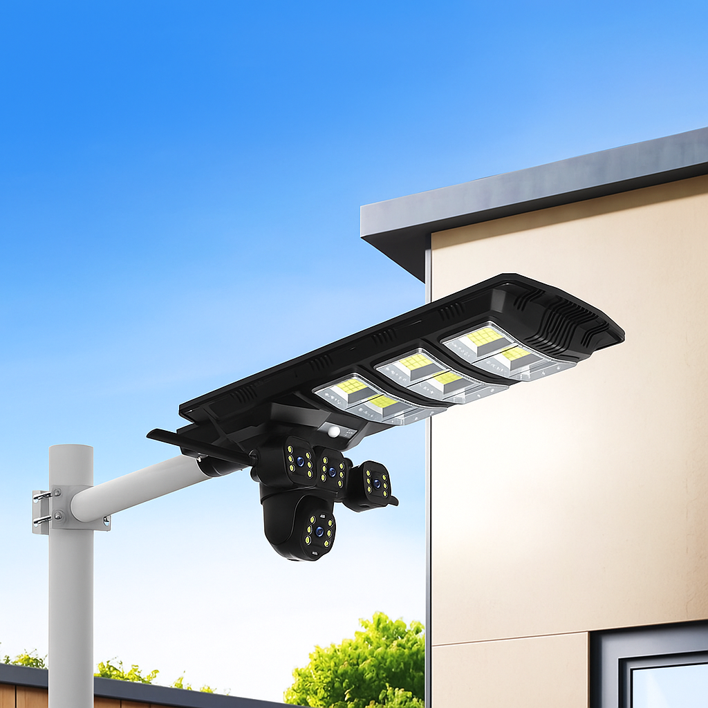 Set 2x Lampi Solare 450W - cu Camera Tripla 12MP, Slot SIM 4G + 2x Carduri microSD 32GB, V380Pro