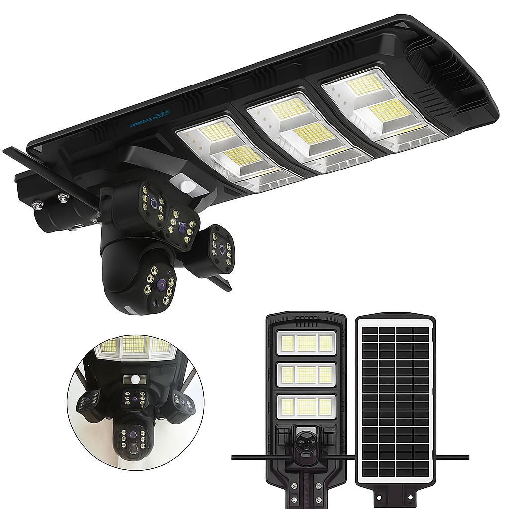 Set 2x Lampi Solare 450W - cu Camera Tripla 12MP, Slot SIM 4G + 2x Carduri microSD 32GB, V380Pro
