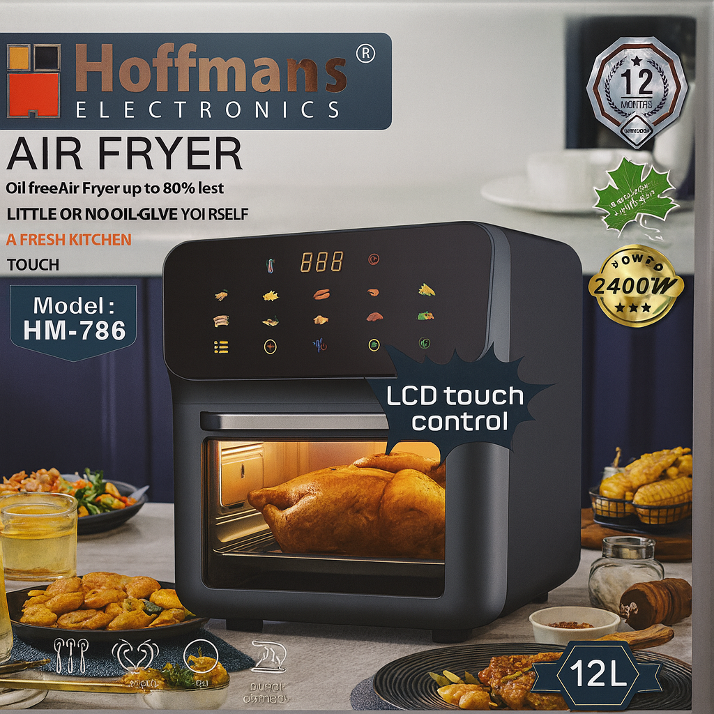 AirFryer Hoffmans, 12 Litri, 2400W, Gatire Fara Ulei, Display Digital LCD