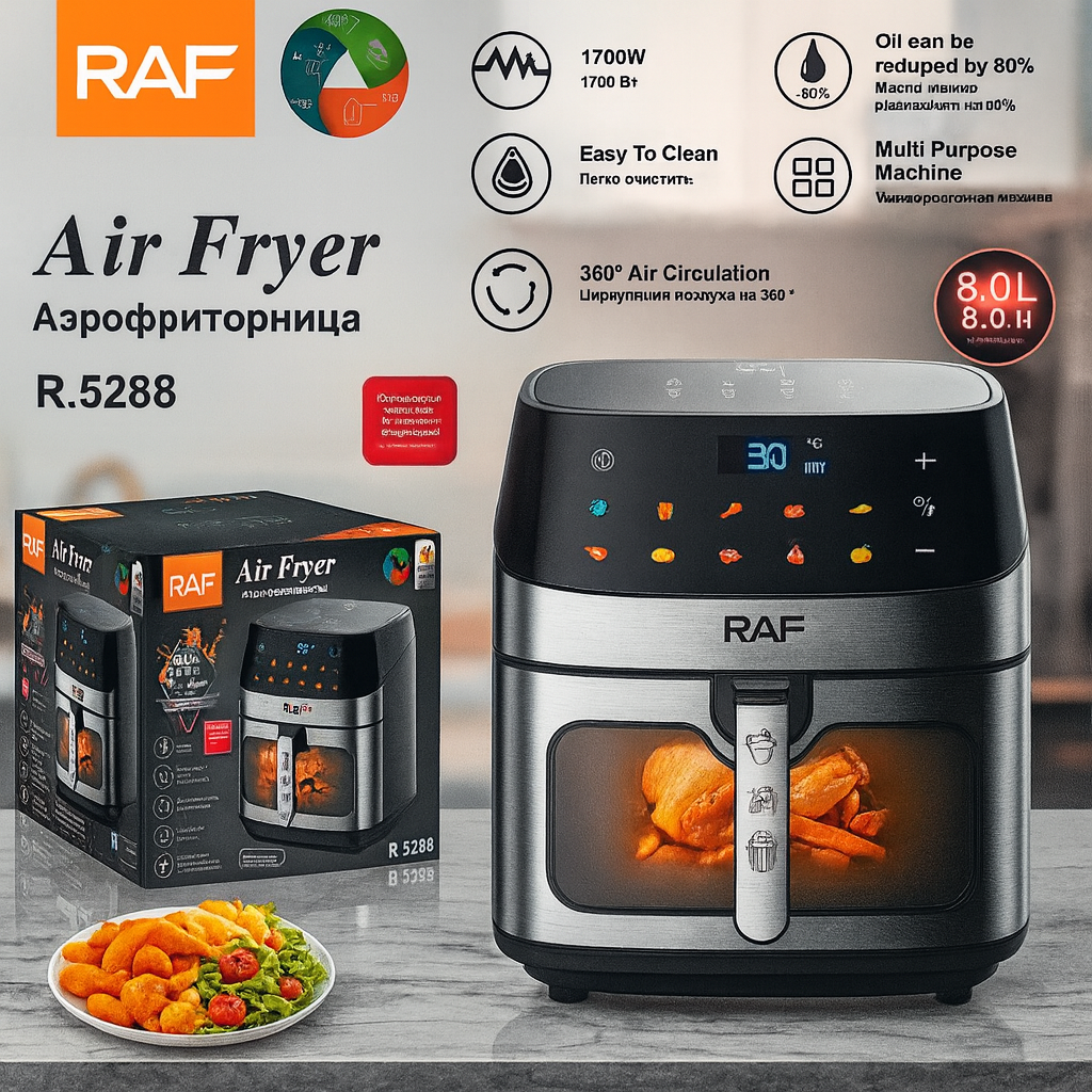 Friteuza Electrica - 8L, 1700W, Tehnologie Aer Cald, Vas Antiaderent, Panou Digital