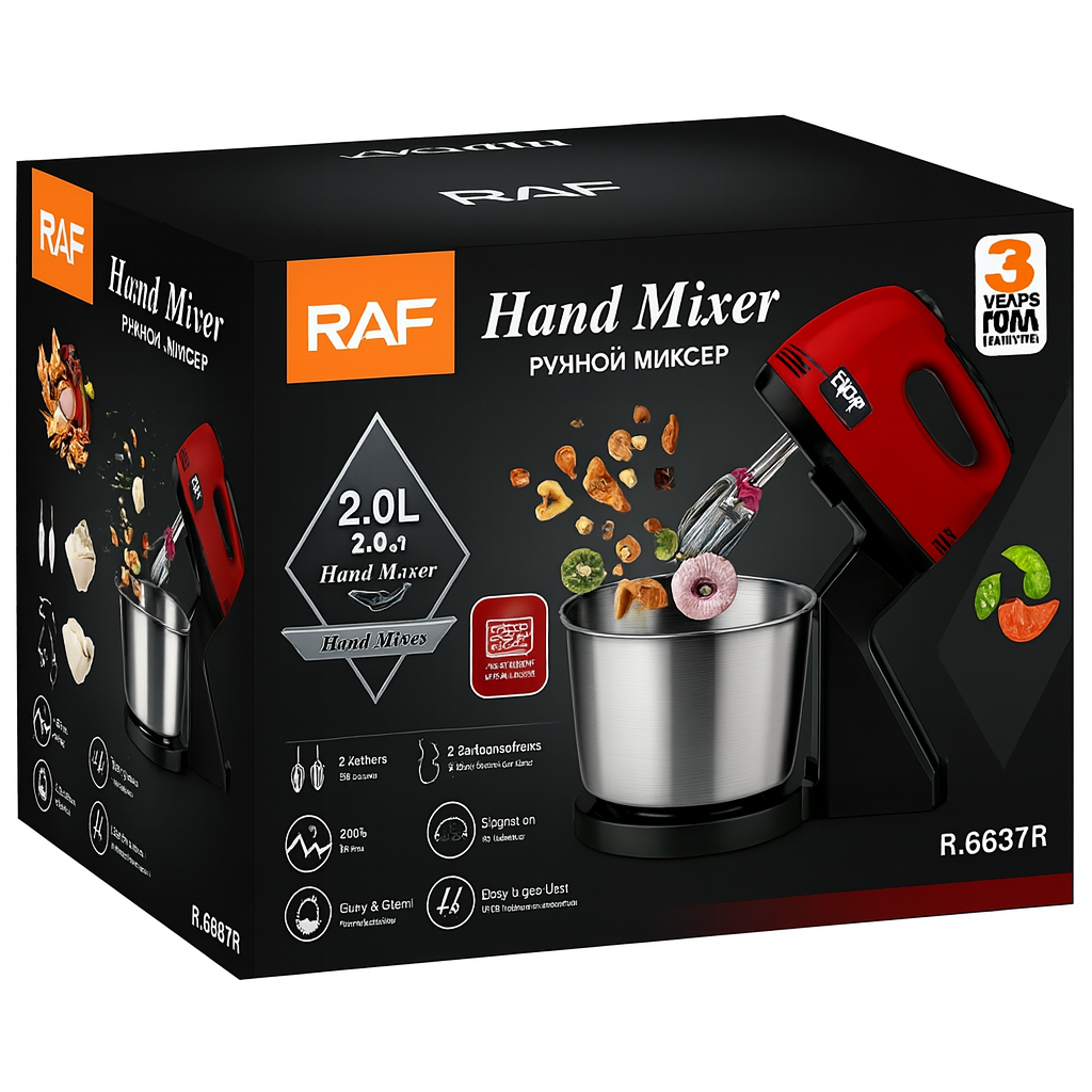 Mixer de Mana si Masa, 250W, 7 Trepte Viteza, Bol Inox 2L, Accesorii Incluse