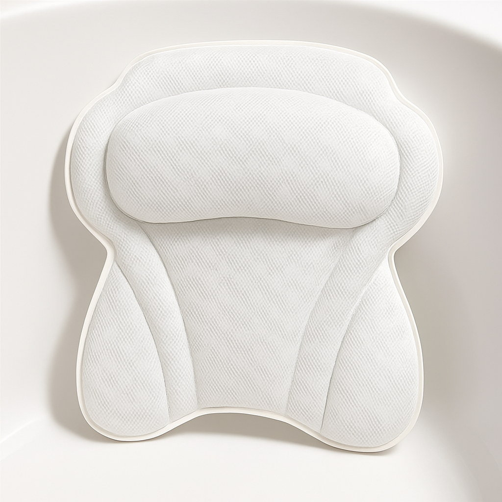 Perna de Baie SPA cu 6 Ventuze, Material 3D Air Mesh, Alb Cocos, cu Carlig de Depozitare