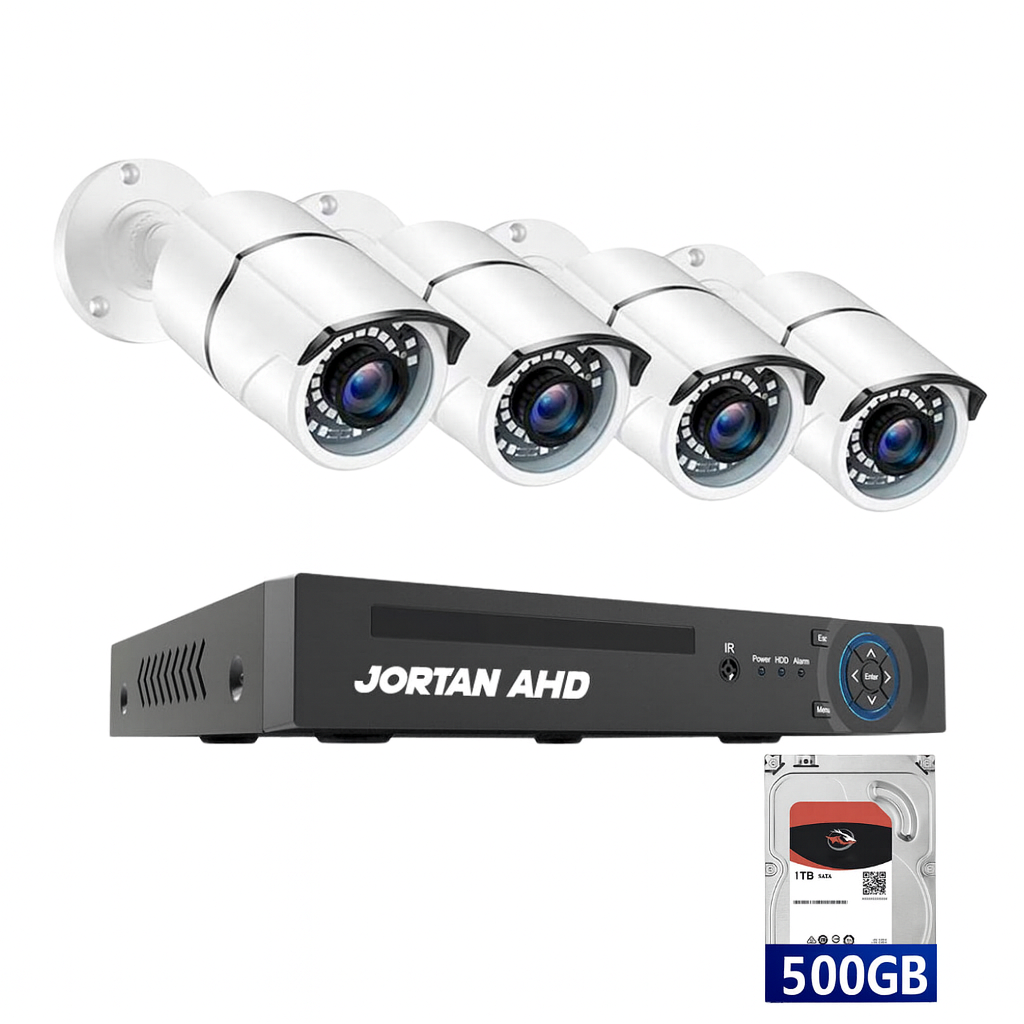 Sistem de Supraveghere Video JORTAN AHD, CCTV 4 Camere, HDMI Unghi Larg, Aplicatie Telefon