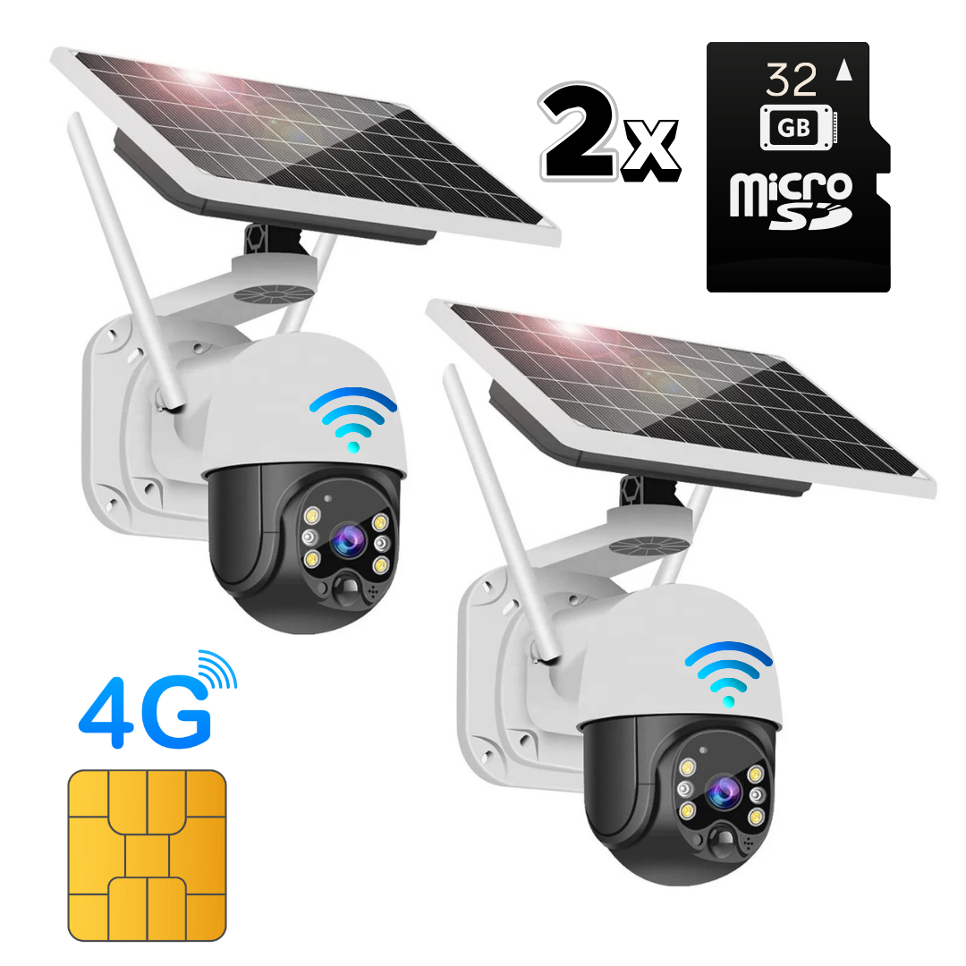 Set 2 Camere Solare 4G Dasgut, cu Slot SIM, Senzor de miscare, Night Visual, 2 Carduri 32GB Inclus