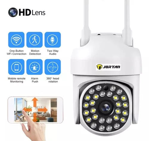 SET 2x Camera de Securitate, WiFi Jortan JT-8161QJ - Viziune Nocturna 30M, 1080P, Alerta Human-ID cu LED-uri Active, 2x Card 32GB Incluse