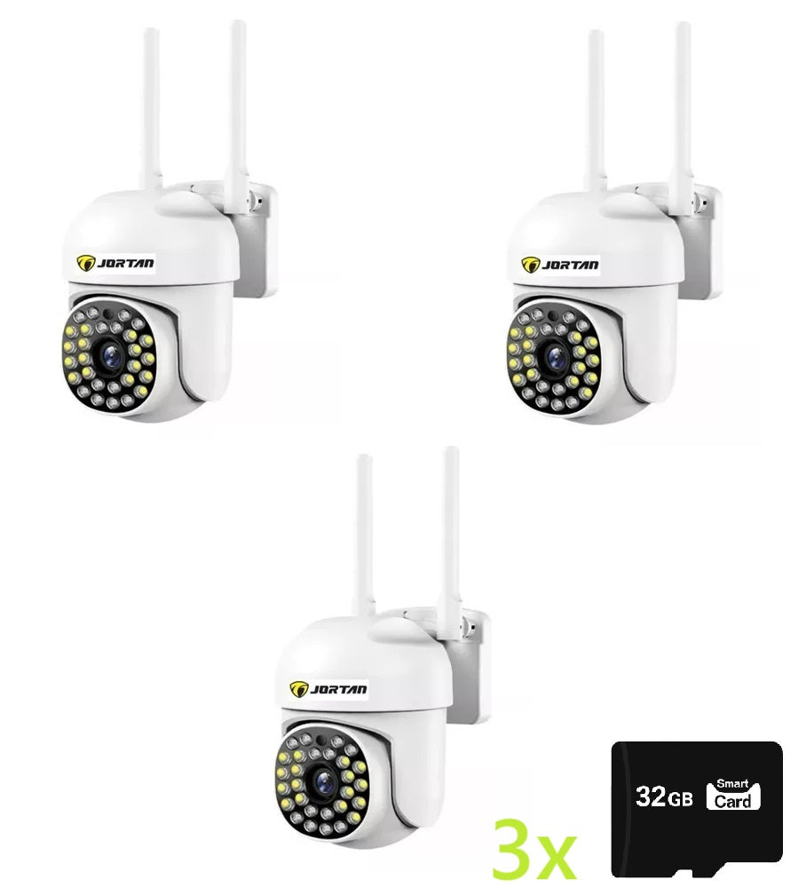 SET 3x Camere de Supraveghere, Jortan cu 28 LED-uri, Vedere Nocturna, Senzor CMOS + 3 Carduri 32GB