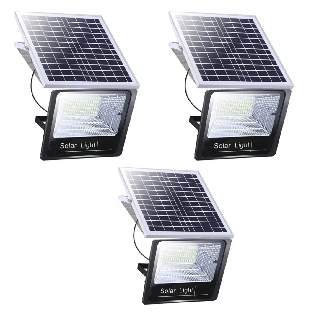 Set 3 Proiectoare Solare Jortan 50W, Panouri Policristaline si Telecomanda, IP65