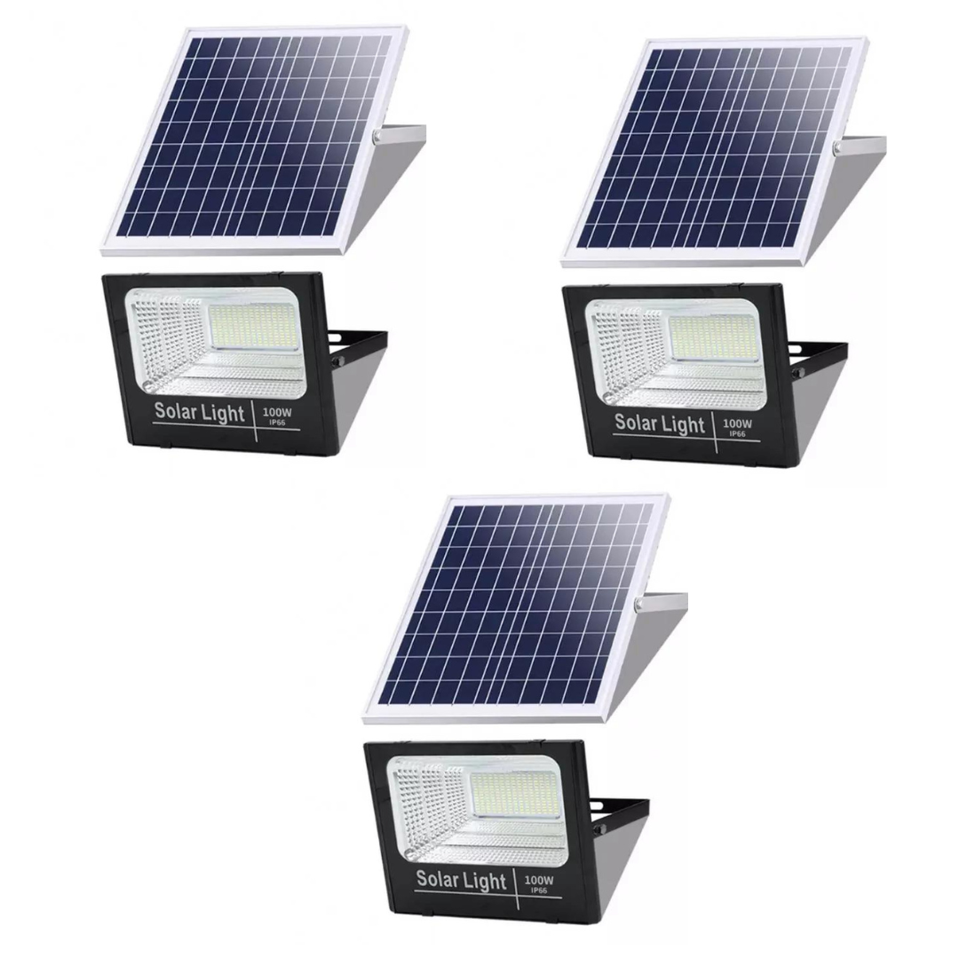 Set 3 Proiectoare Solare Jortan - 100W cu 3 Panouri, cu Telecomanda