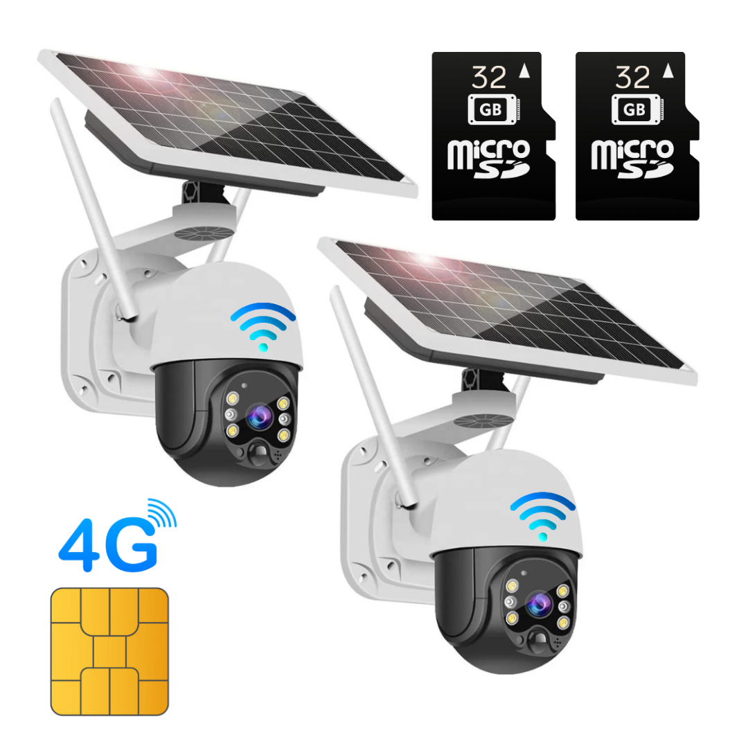 Set 2 Camere Solare 4G, cu Slot SIM, Senzor de miscare, Night Visual, 2 Carduri 32GB Inclus