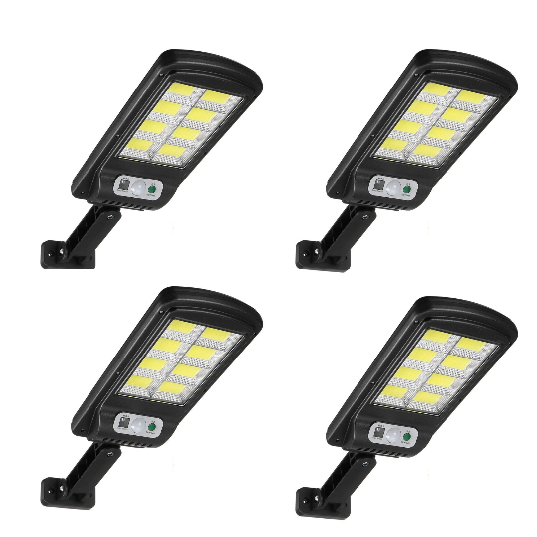 Set 4x Lampi cu Incarcare Solara - JORTAN, 100W, 160 LED-uri COB, cu Telecomanda, Senzor de miscare