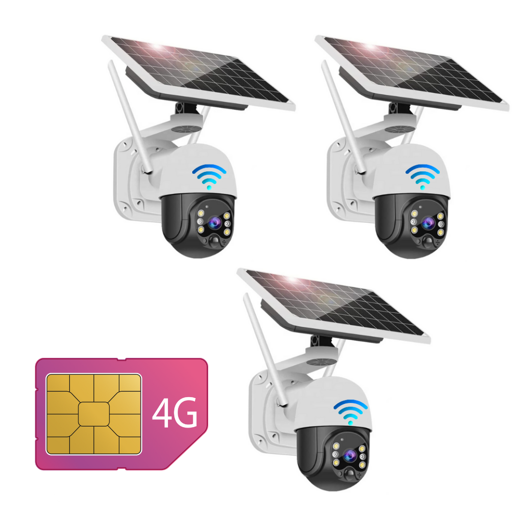 Set 3x Camere Solare 4G Dasgut, cu Slot SIM, V380 PRO Android/IOS, Senzor de miscare, Control la Distanta