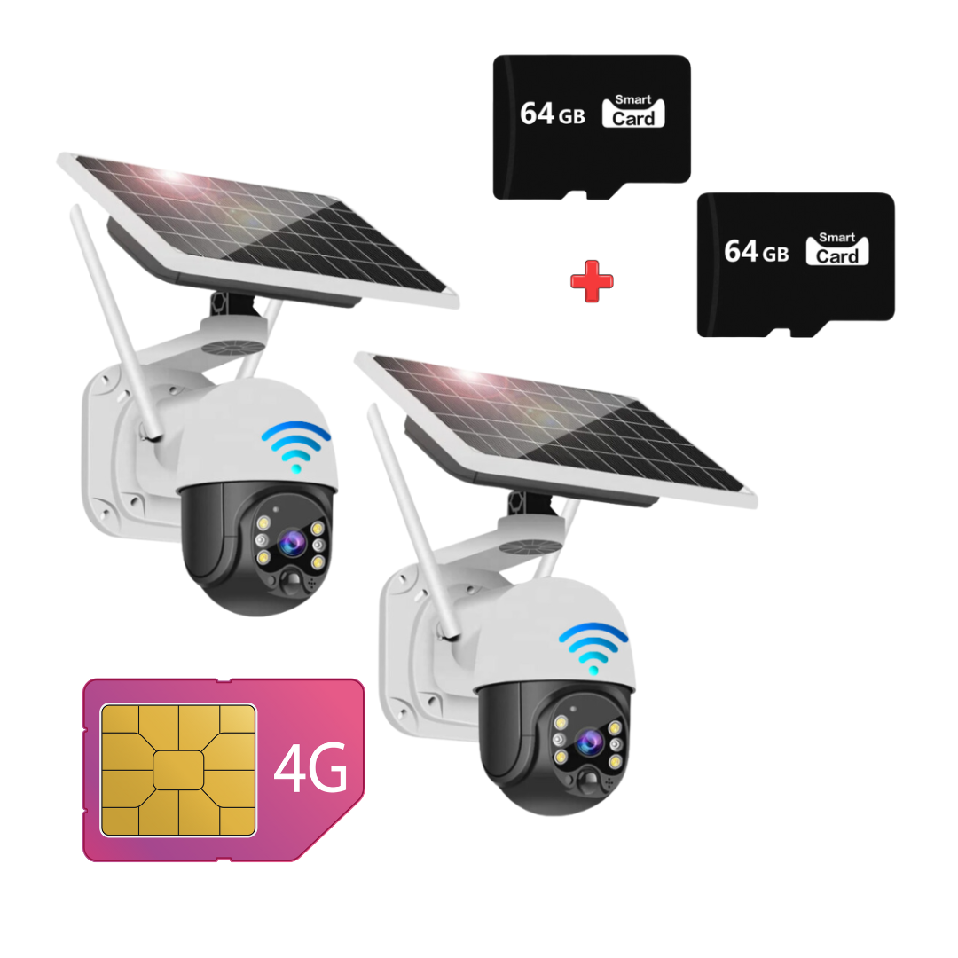 Set 2 Camere Solare 4G Dasgut, cu Slot SIM, Senzor de miscare, Night Visual, 2 Carduri 64GB Inclus