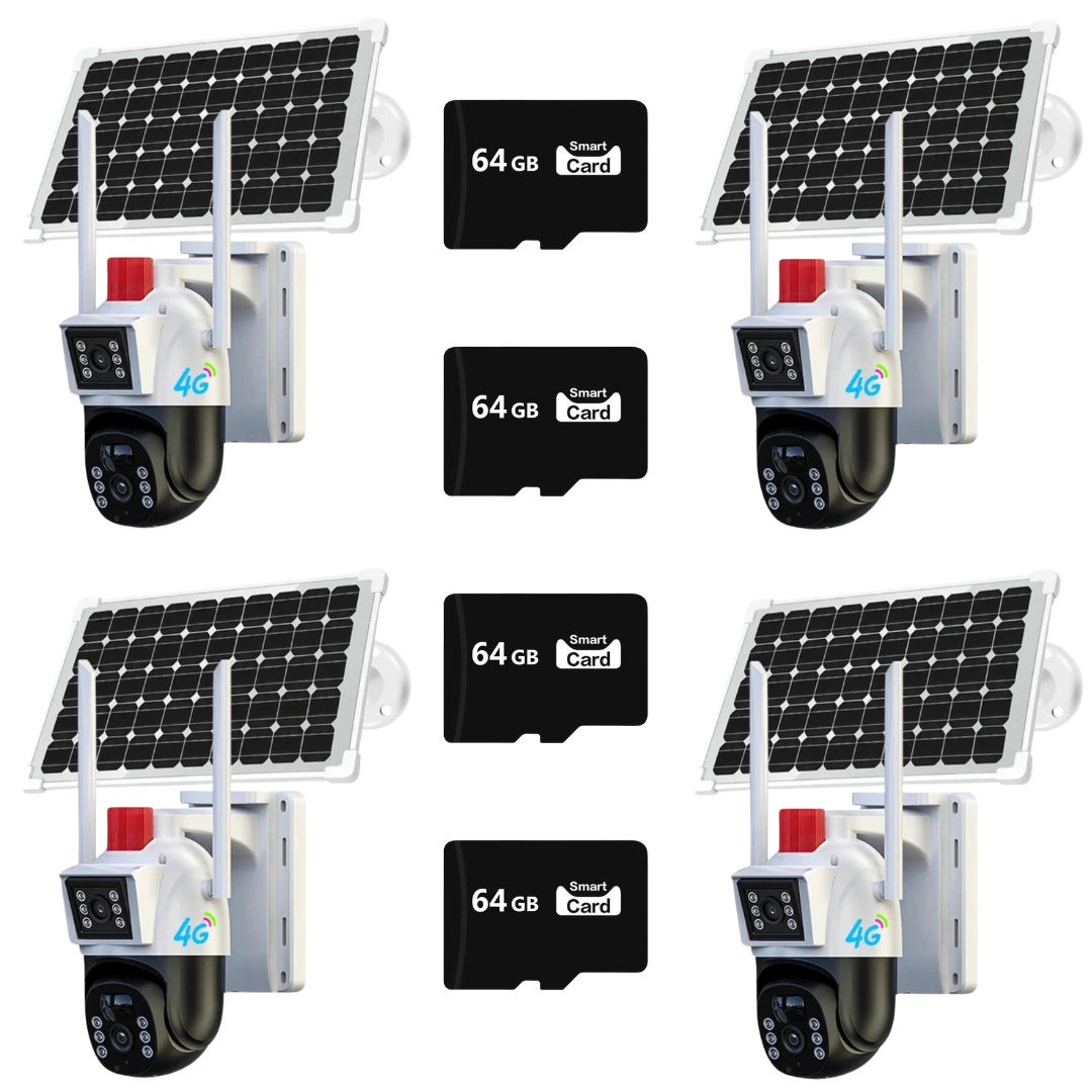 SET 4X Camere Solare Duale Smart IP - 4G, 6MP, V380Pro, Dasgut, 4X Carduri 64GB Incluse