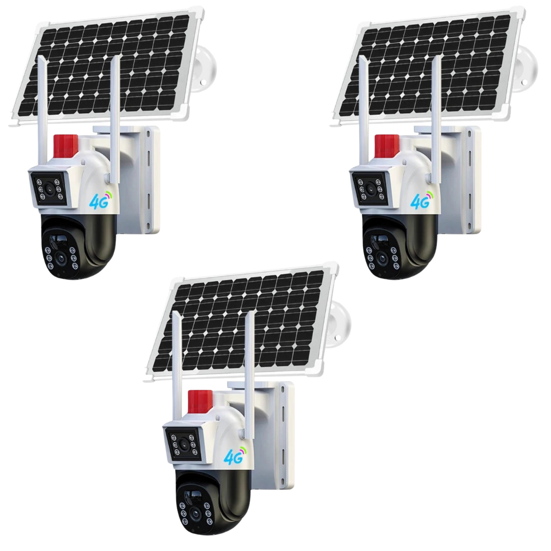 Set 3x Camere Supraveghere - 4G IP Dasgut™ 6MP, Full HD, Solar, Detectie AI, IP66, Viziune Nocturna Color