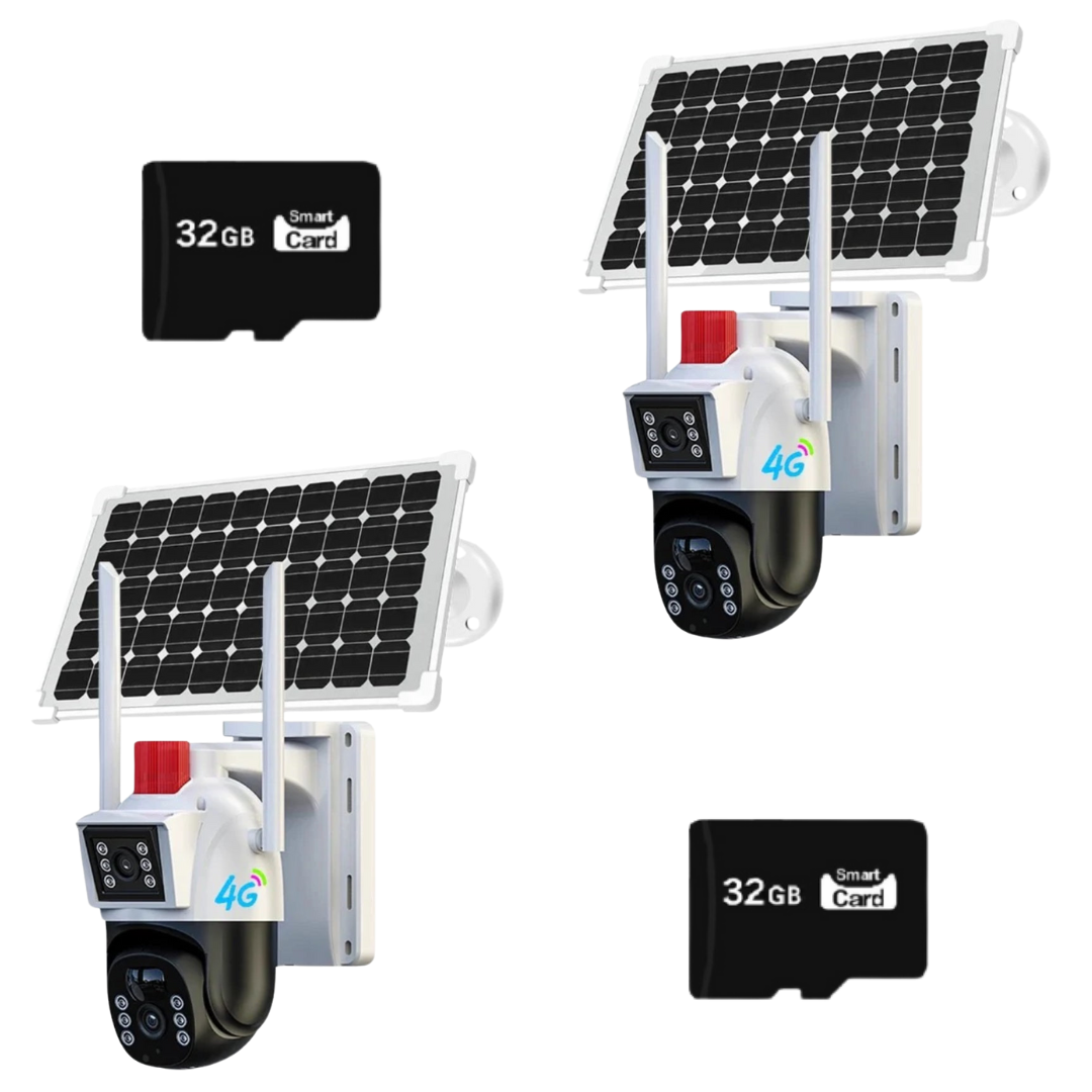 Set 2x Camere Solare Dasgut™ 6MP, 4G, Acumulator 12.000mAh, Detectie AI + 2x Card 32GB incluse