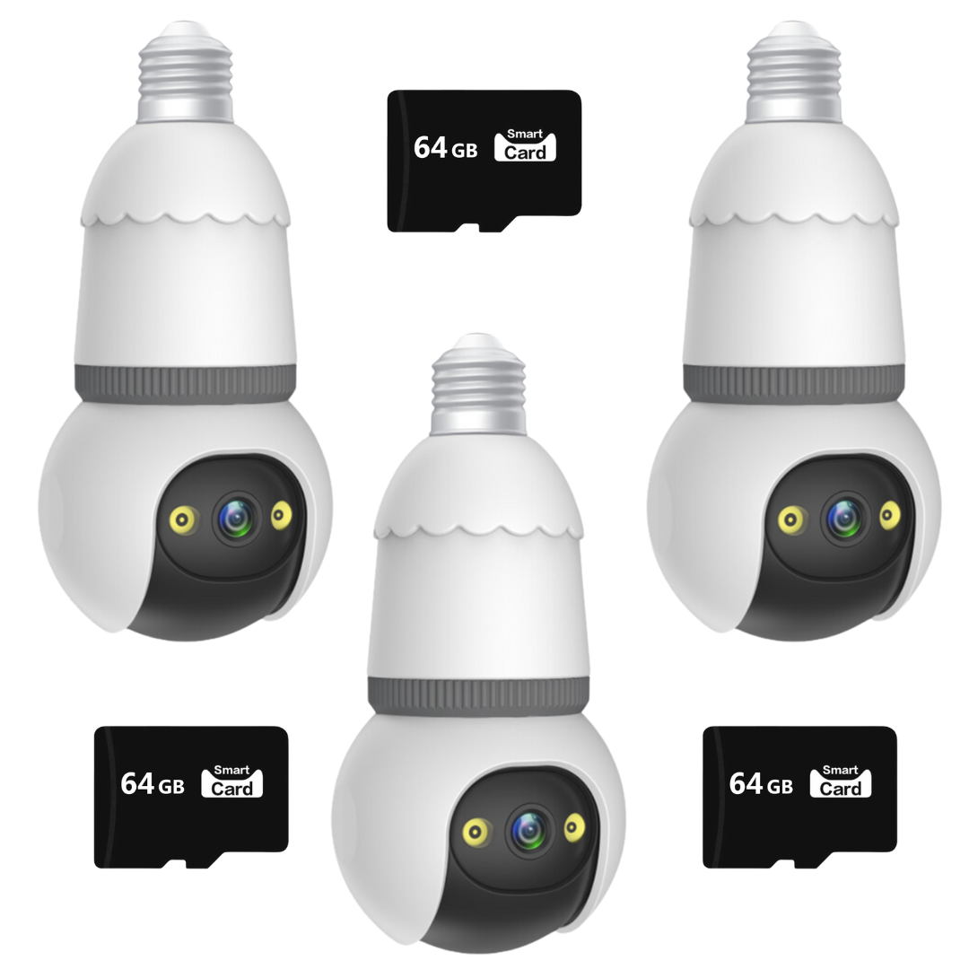 Set 3X Camere Smart Tip Bec IMOU 5MP, Vizibilitate Nocturna 25m, Detectie AI, Sirena + Microfon, 3x Carduri 64GB Incluse