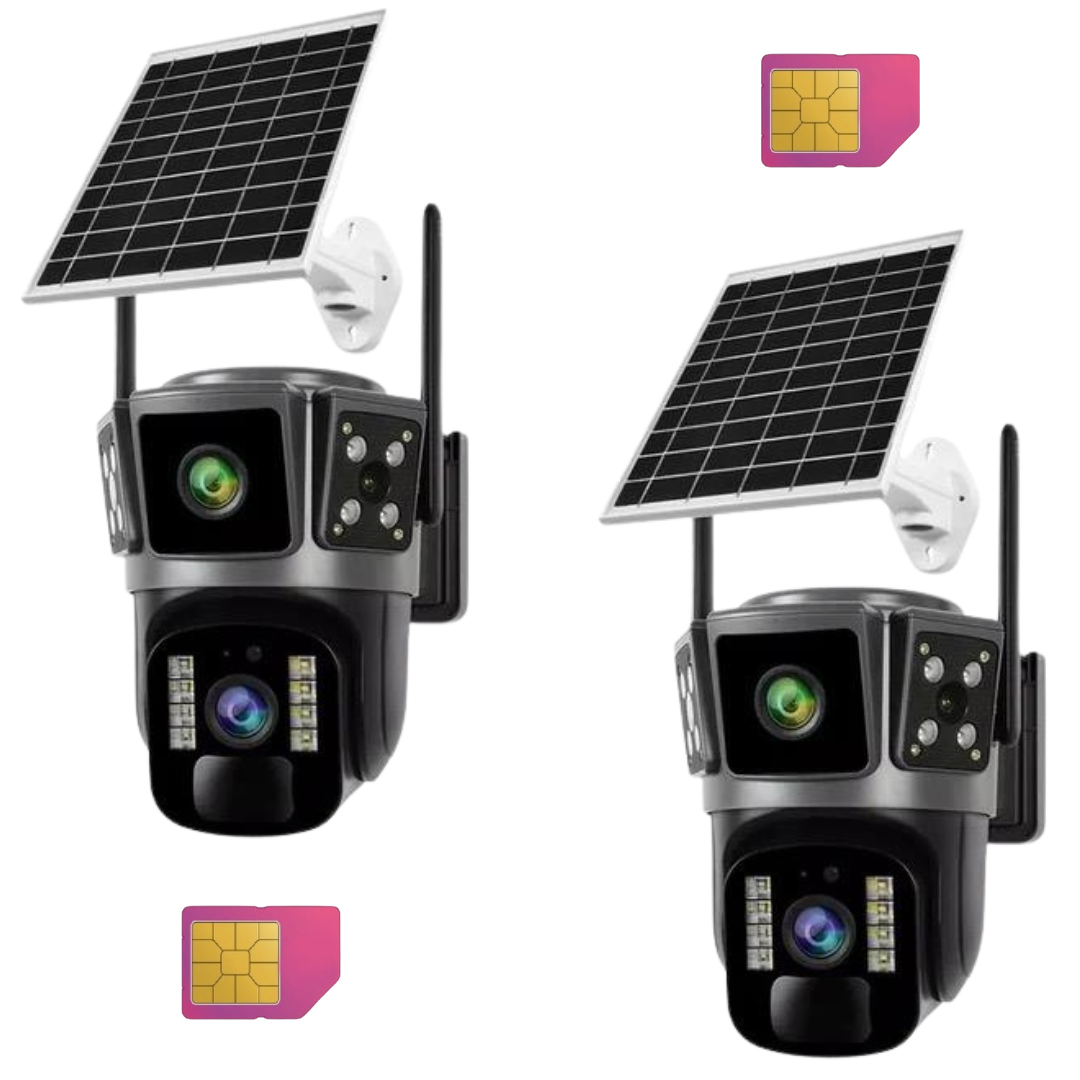 SET 2x Camere Solare 4G Duale, Ultra HD, Night Vision, Audio Bidirectional, O-KAM Pro