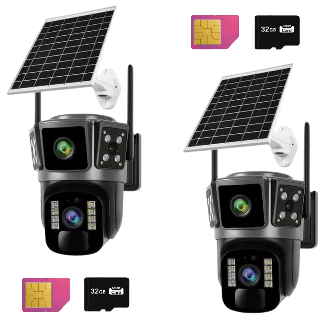SET 2x Camere Solare 4G Duale, Ultra HD, Night Vision, Audio Bidirectional, O-KAM Pro + 2x Card 32GB